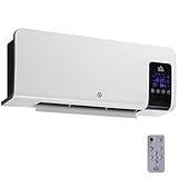 homcom termoventilatore da parete oscillatorio per casa e ufficio con timer 12h e 2 modalità di riscaldamento, 54.5x12x21.5 cm, bianco