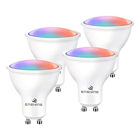 ENSHINE GU10 Smart Bulb, Bluetooth Mesh GU10 LED Bulbs, Work with Alexa and Google Home, Tunable White and Multi Colours, 5W Euv.50W, 4 Pack Cover