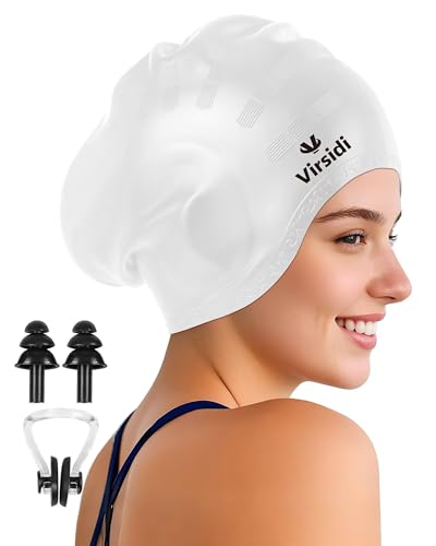 VIRSIDI Swim Cap for Long Hair, Silicone Swimming Cap for