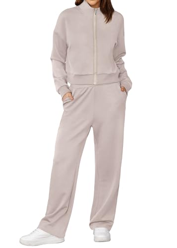 Image of XIEERDUO Lounge Sets for Women 2025 Sweatsuit 2 Piece Outfits Sweatshirt Wide Leg Sweatpant Tracksuit Matching Set