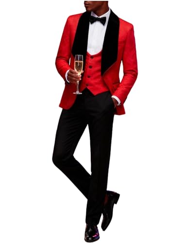 Costume jacquard pour homme avec veste chic à col châle et gilet élégant