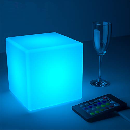 LOFTEK LED Cube Lights - Rechargeable RGB 16 Colors Changing Light with Remote Control, IP65 Waterproof Bedside Lamp Night Light for Home Bedroom Game Room, 7-inch