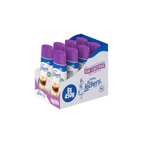 La Lechera Nestlé Leche condensada desnatada sin lactosa - Botella de Sirve Fácil Caja 8 x 450 g