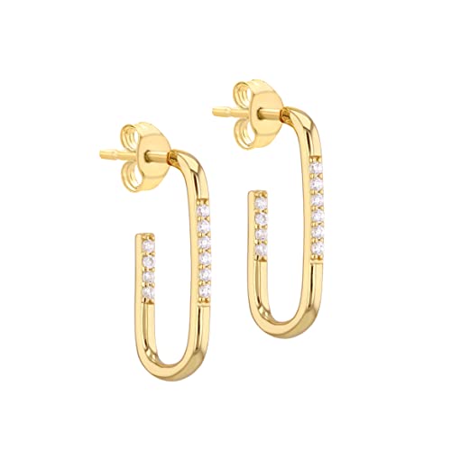 Boucles d'oreilles demi-créoles rectangulaires argent 925 et oxydes de zirconium