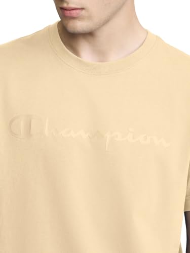 Image of Champion Men's Graphic Short Sleeve T-Shirt, Standard Fit, Tonal Script Logo, Midweight 100% Cotton