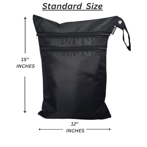 Image of Waterproof Wet Bag, Washable, Reusable for Travel, Beach, Pool, Stroller, Diapers, Dirty Gym Clothes, Wet Swimsuits,Toiletries with Extra Pocket Zipper(Pack of 2, Black)