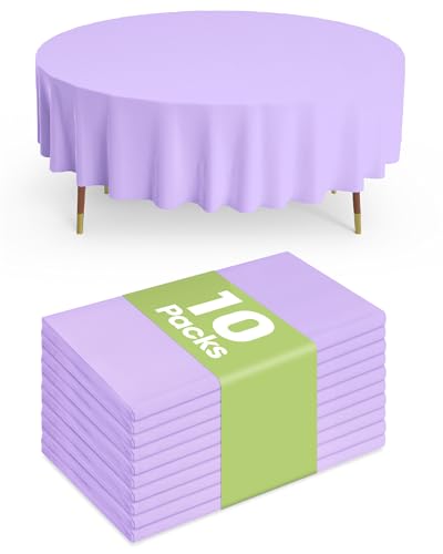 Image of Pureegg Plastic Table Cloth Disposable 10 Pack, 84'' Round Table Cloths, Easter Party, Decorative Tablecloths, Round, Light Purple, Pastel, Plastic Cover, Leakproof & Sturdy, Lilac, Lavender