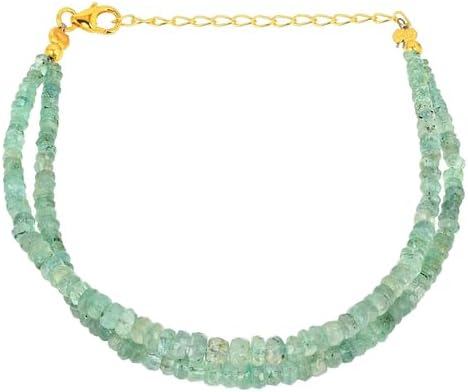 Yonku Hand_Crafted 2 Strand Natural Colombian Emerald Gemstone 925 Sterling Silver Beaded bracelet YO-BRACE-15395