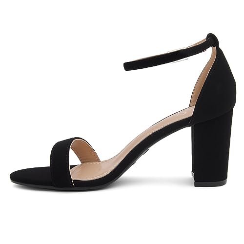Image of Shoe Land Low Chunky Heels for Women Open Toe Ankle Strap Block Heel Sandals 3 Inch Dressy Heels for Wedding Party Date Night