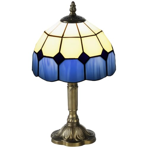 Image of HOMCOM Handmade Stained Glass Table Lamp Tiffany-Style Bedside Lamp Blue