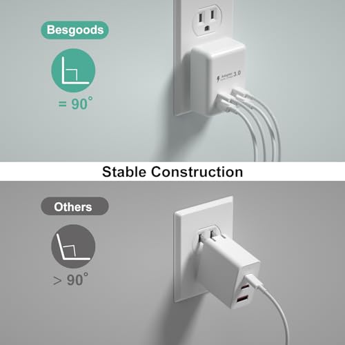 USB C Charger Block, Besgoods 4 Ports USB C Wall Charger PD Fast Charging QC USB A Travel Adapter 40W for iPhone 17 16 Pro Max 15 Plus 14 13 12 11 iPad Watch Galaxy Android Phones, 2Pack - image 4