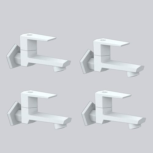 Image of RN PTMT Long Body Bib Cock for Bathroom | 15mm Long Body Foam Flow Water Tap with Flange | Luxury G20 Collection Faucet | High-Grade Engineering Polymer Tap (Marble, Pack of 4)