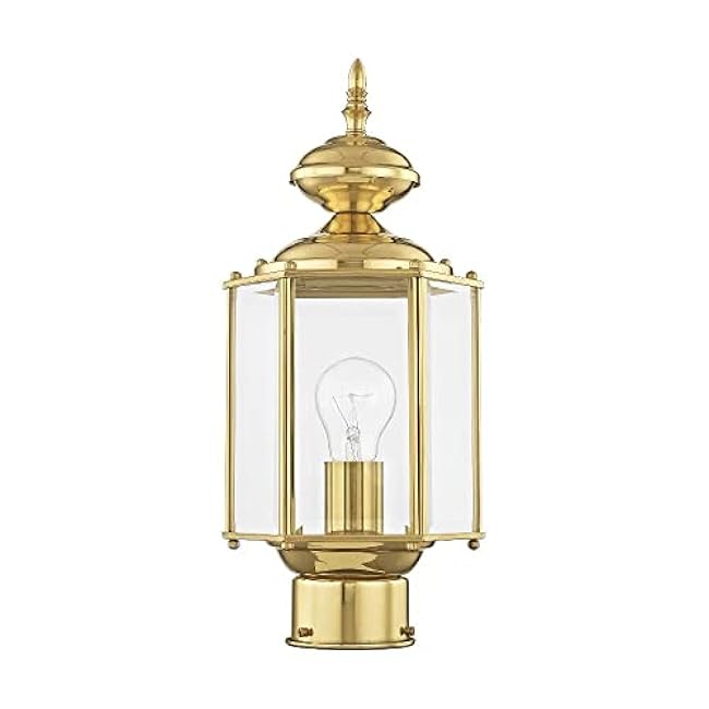 Livex Lighting Lantern 2117-02 Outdoor Post with Clear Beveled Glass Shades, Polished Brass