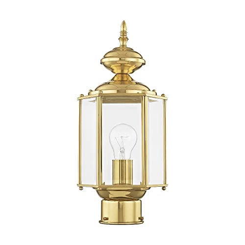 Image of Livex Lighting 2117-02 Post Light Fixture, Polished Brass | Clear Beveled Glass Shades