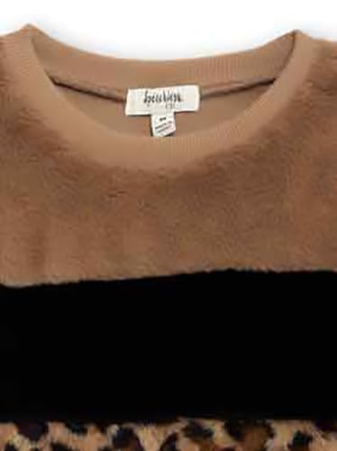 Speechless Girls Long Sleeve Faux Fur Crewneck Color Block Top3