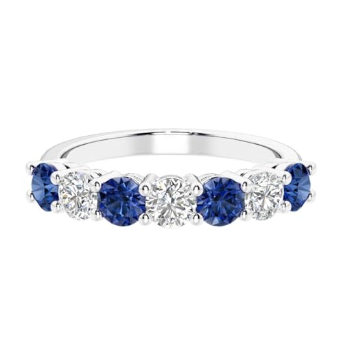 Seven-stone blue sapphire and diamonds in white gold