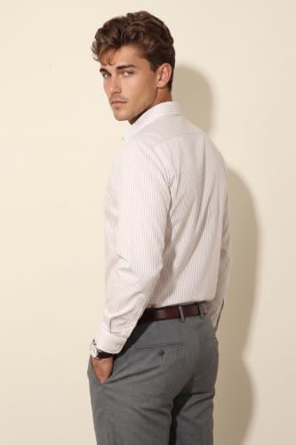 Image of Peter England Men's Regular Fit Full Sleeve Striped Formal Shirt | Cotton Rich | Wonder Fabric | Premium Dobby Weave