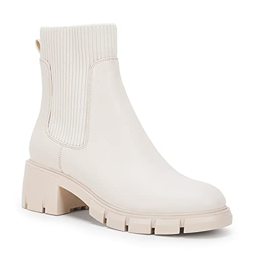 Image of Ruanyu Womens Platform Ankle Boots Elastic Chunky Block Heel Chelsea Booties Lug Sole Non-Slip Combat Shoes