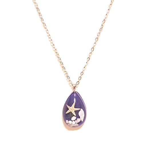 Starfish Conch Specimen Pendant Necklace Cute Seaweed Water Drop Chain Undersea Plant Y-Shape Necklace Jewelry for Women and Girls (Purple)