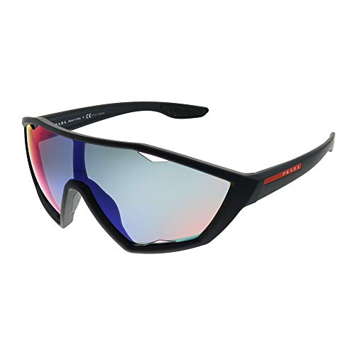 Prada Active PS 10US DG09Q1 Black Rubber Plastic Sport Sunglasses Blue Mirror Red Lens