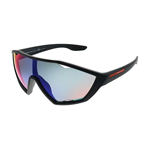 Prada Active PS 10US DG09Q1 Black Rubber Plastic Sport Sunglasses Blue Mirror Red Lens