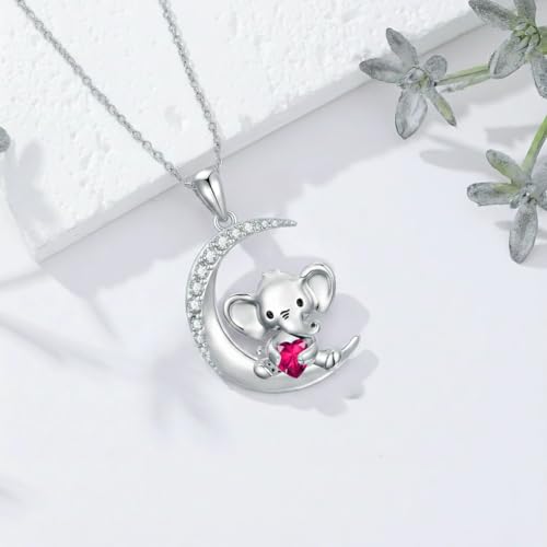 Image of PROESS Animal Birthstone Necklace 925 Sterling Silver Otter /Axolotl /Hippo /Elephant /Dachshund /Monkey /Red Panda Pendant Necklace Animal Birthstone Jewelry Gifts for Women