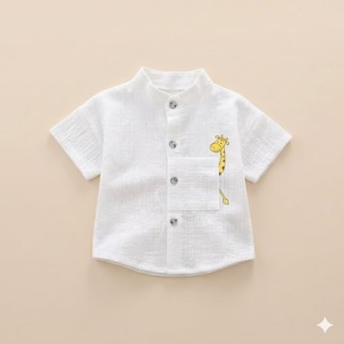 Image of A.T.U.N. (ALL THINGS UBER NICE) Baby Boys 100% Cotton Shirt | Mandarin Collar Half Sleeve Shirt with Cute Printed Design | Button Front Soft Fabric Shirt | Comfortable Stylish Top Wear for Babies
