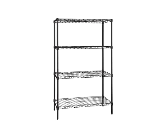 Image of Quantum Storage Systems WR54-1824BK Starter Kit for 54" Height 4-Tier Wire Shelving Unit, Black Finish, 18" Width x 24" Length x 54" Height