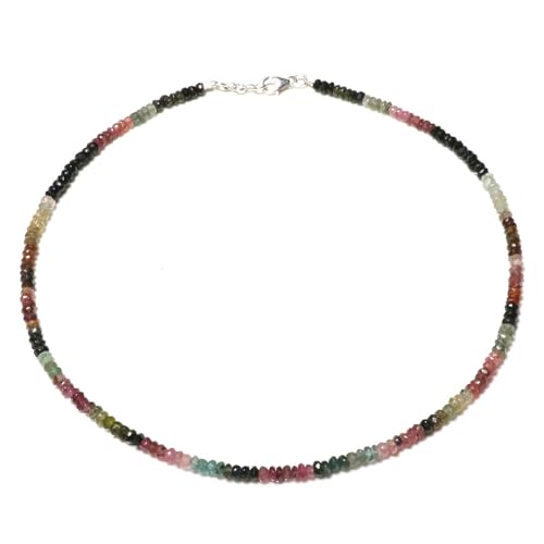 Collier tourmaline multicolore argent 925 femme perles 5mm bijoux fait main