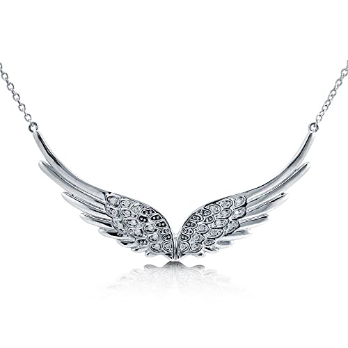 BERRICLE Sterling Silver Angel Wings Statement Chunky Pendant Necklace for Women, Cubic Zirconia CZ 14.5 inch