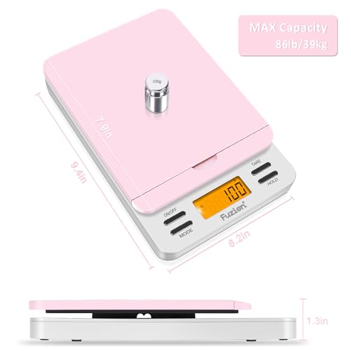 Fuzion Digital Postal Scale, 86 lb/0.1oz Shipping Scale for Packages with Hold and Tare, Postage Scale with Flip Holder, Package Scale for Small Business, Battery & AC Adapter Included