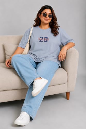 Image of CUPID Women's Oversize Fit Plus Size Cotton Printed T-Shirt Baggy Fit Round Neck Half Sleeve Casual Graphic Tee Soft Breathable Cotton Top for Woman n Girls Everyday Wear