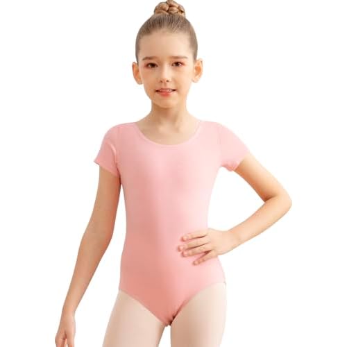 DANSHOW Girls' Team Basic Long Sleeve Leotard for Toddler Gymnastics Dance Ballet XL (Age:8-10Y) X-short Pink