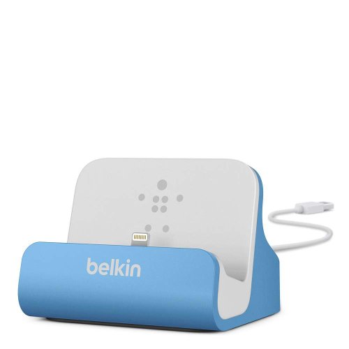 Belkin Mixit - Base Dock de Carga y sincronización para iPhone 8/8+/X/XS/XS MAX/XR, Acabado de Aluminio, Cable USB de 1,2 m Integrado, Azul