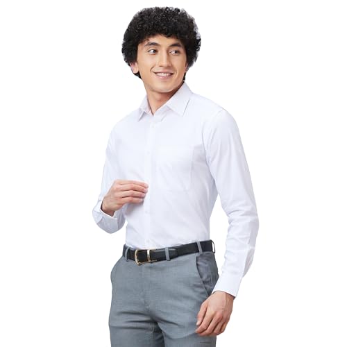 Image of Raymond Men Slim Fit Structure Pattern Pure Cotton Semi Cutaway Collar Full Sleeve Formal Shirt