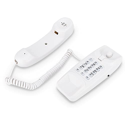 Teléfono de Pared con Cable sin identificador de Llamadas, teléfono Fijo de Escritorio con Cable para hogar, Hotel, Sala de Estar, Escuela y Oficina, Alimentado por línea telefónica(Blanco)
