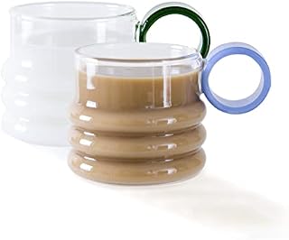 E&W Loop-Shaped Borosilicate Glass Coffee Cup with Handle, 250ml (Blue, 1)