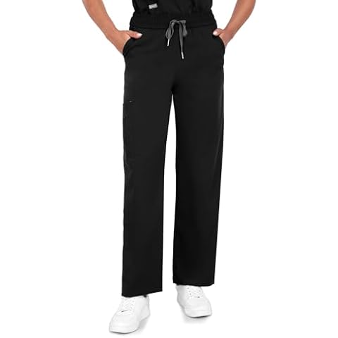 COMENII Scrubs for Women, High Waisted Relaxed Womens Scrub Pants with 6 Pockets & Elastic Waistband, Easy-Care Women Scrub-R-Black L Cover