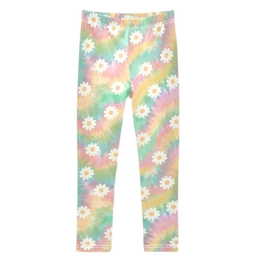 Girls' Leggings Ankle Length Printed Leggings Watercolor Daisy Flower Soft Comfortable Pants for Kids 4-10 Years