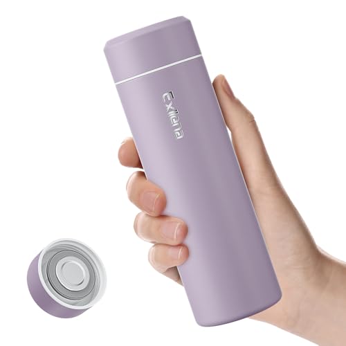 【Actualizada】 Botella de agua pequeña Exllena de 350 ml – Mini frasco para bebidas calientes y frías, perfecta botella de agua aislada pequeña para la escuela, viajes, leche, café... (morado)