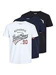 JACK & JONES Mens Ethan 3 Pack T-Shirt Black/White/Navy L