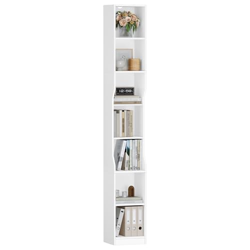 HEXCELEN Bibliothèque, Étagère à 7 Niveaux, Bibliothèque Étroite, Etagère Cube, Meuble de Rangement Livres, pour Bureau, Salon, Chambre, 28 × 30 ×...