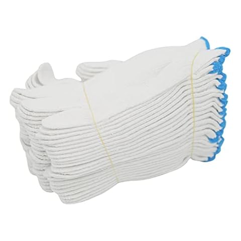 DOWEI Cotton Work Gloves, 12 Pairs(24 pack) Large Size String Knit Cotton Polyester Gloves for Painter Mechanic Industrial Warehouse Gardening Construction Safe Work Gloves Cover