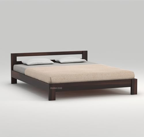 Image of SUNCOM Wooden Low Height King Size Bed Without Storage | Wooden Platform Bed | Space Saving Low Floor /Lying /Rise /Level /Profile Cot Bed for Bedroom | Basic Headboard | Walnut Finish