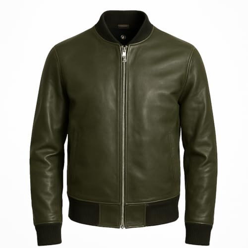 Image of Premium Lambskin Leather Bomber Jacket for Men & Women - Trendy, Lightweight, Soft Real Leather with Relaxed Fit - All Season