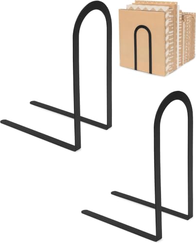 Image of Spectrum Elements Large Modern Bookends for Heavy & Light Books Cookbooks Records, Decorative Book Ends for Shelves and Desk Sturdy Metal Book Stopper for Bookshelf Organization, Black (Pack of 8)