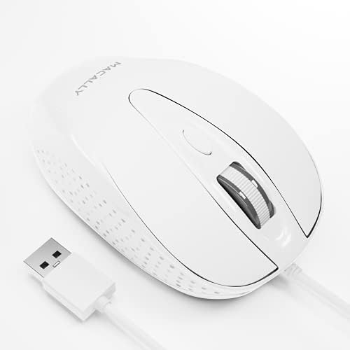 Macally USB Wired Mouse with 3 Button, Scroll Wheel, & 5 Foot Long Cord, USB Mouse for Laptop and Desktop, Computer Mouse Wired Compatible with Apple Macbook, iMac, Mac Mini, Windows PC, & Chromebook