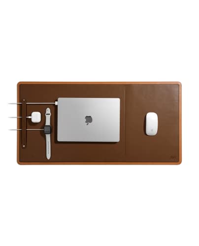 Image of DailyObjects Dart Large Premium Vegan Leather Desktop /Laptop Desk Mat for Work from Home /Office /Gaming | Cable Organiser & Hideway Storage | Extended Mousepad & Water-Resistant - Tan - Model - R2