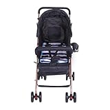 Drfeify Kinderwagen, Leicht, Tragbar, Faltbar, für den Außenbereich, Netz-Aufbewahrungskorb mit Stoßdämpfendem Baldachin [Stahlrohr, Oxford-Stoff] (BLACK)