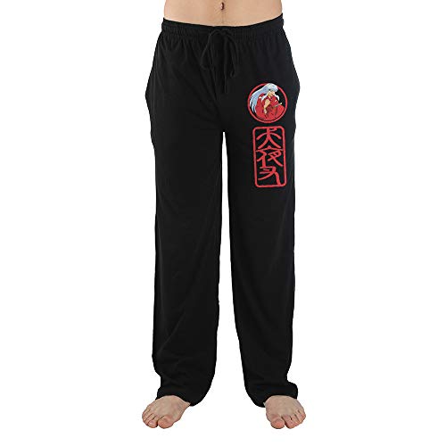 Bioworld Mens Black InuYasha Anime Cartoon Character Sleep Pajama Pants